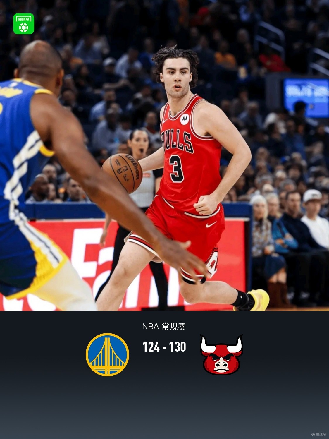 勇士7人上双124-130加时不敌公牛，吉迪21+13+17，布泽利斯41分