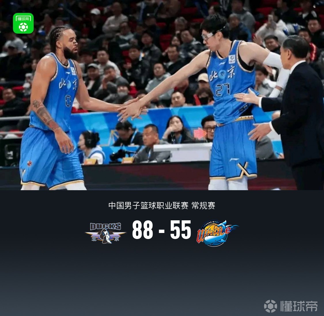北京88-55大胜四川，麦基首秀12+6，周琦11+7